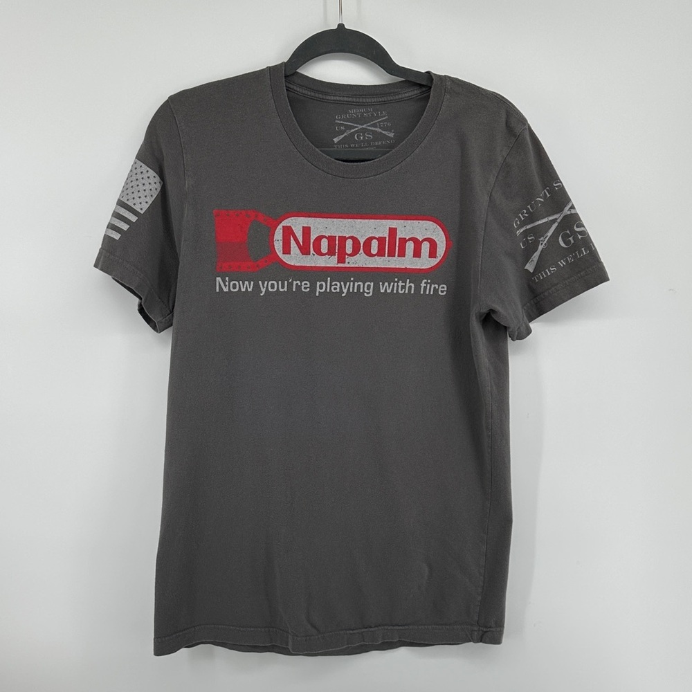 Grunt Style Patriotic Military Rugged Yeteran Medium Gray Napalm Tee SzM